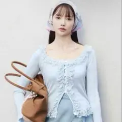 SNIDEL Sustainableフリルニットプルオーバー LBLU