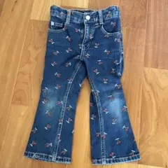 デニムフレアパンツ チェリー刺繍