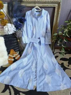 ZARA 安室奈美恵さん着用 リーフ刺繍 ロングワンピース ストライプM