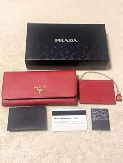 極美品✨️PRADA パスケース付 サフィアーノ長財布 メタルプレート 