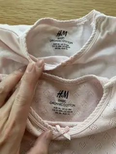 H＆Mボディースーツロンパース約90サイズ2枚セットピンク系リボン