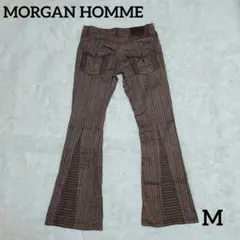 希少 00s Y2K モルガンオム フレアパンツ ストライプ ブラウン 日本製