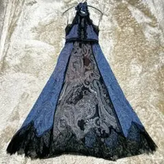 【極美品】ザラ　ホルダーネック　ロングワンピース　フリルレース ペイズリー