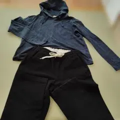ダークブルー パーカー ブラック イージーパンツ セット