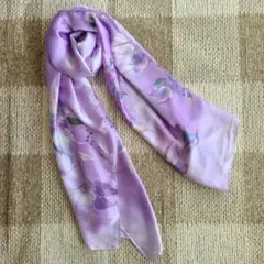 美品 【大判 シルク風 花柄スカーフ ストール】紫