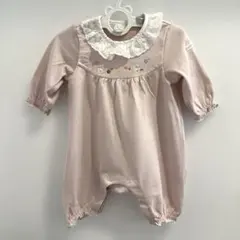 【クリーニング済】ミキハウスベビー　カバーオール　70 ピンク　うさぎ　フリル