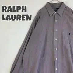 342 ポロ　ラルフローレン　刺繍ロゴ　チェック　長袖　BDシャツ　紺