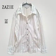 ZAZIE ストライプ柄 ストレッチシャツ Mホワイト日本製のサムネイル