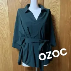 【新品】OZOC オゾック 半袖スキッパー緑シャツ ♡ジャケットシャツ　紐付