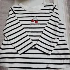 petit main チェリー刺繍 ストライプ Tシャツ 80