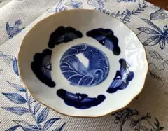 江戸後期〜明治期 古伊万里 染付 松・波・山水文 輪花小皿 膾皿