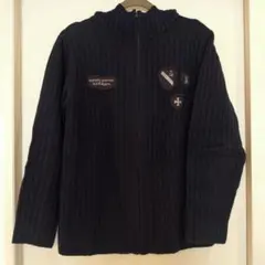 【週末割引】ネイビー フード ワッペン付き リブニットセーター