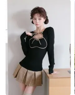 darich ポイントチェックニットミニワンピース