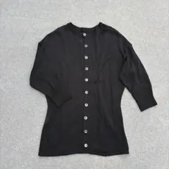 00s ニットカーディガン 黒 シアー チュニック ロング 多ボタン M
