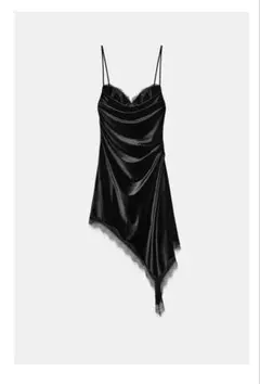 ZARA アシンメトリーレースベルベットワンピース　L 新品未使用