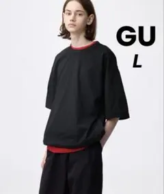GU ドライストレッチボクシーT（5分袖） ブラック Lのサムネイル