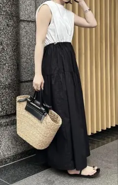 完売Mサイズ 新品 春名亜美コラボ バッククロス切替フレアマキシ 