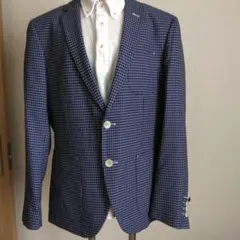 美品 ネイビーとホワイトのチェック テーラードジャケット