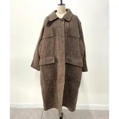 新品★ロングコート ブラウン お洒落 千鳥柄 上品 体型カバー 秋 冬