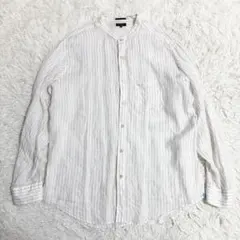 Paul Smith 麻100% バンドカラーシャツ 縦ストライプ XLサイズのサムネイル