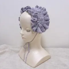お花のヘッドドレス　ロリータ　アイドル　編み物　手編み　かぎ針編み　紫　パープル