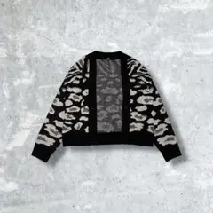 MIEUXRIE ニットカーディガン レオパード柄 オープンフロント 短丈