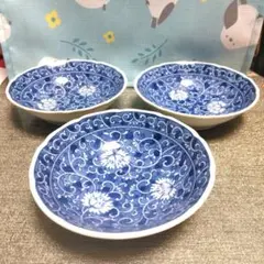 たち吉 小鉢小皿 青と白の花柄 染付 唐草文様 3枚セット