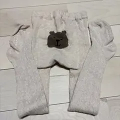 グレー クマ刺繍 ベビータイツ