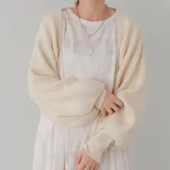 カスタネ リブニット アイボリー ホワイト カーディガン ショート丈 2WAY