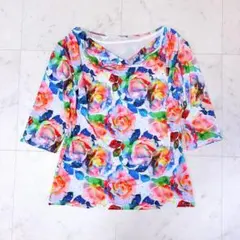 セキネ ✨花柄　スパンコール カットソー 総柄 M トップス　レッスンウエアのサムネイル