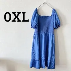 【0XL】ブルー パフスリーブ ワンピース 半袖 春夏 レディース おしゃれ