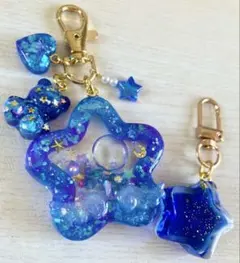 夜空/宇宙柄な星型のレジンシェイカー シャカシャカキーホルダー +おまけ付き！