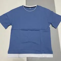 Tシャツ 青 メンズ 半袖 シンプル 無地 お洒落 重ね着風 ゆったり 春 夏