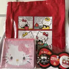 ハローキティHAPPYくじC 賞トートバック Ｆ賞缶バッジ　D賞 ポーチセット