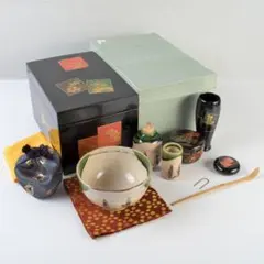 茶道具 女桑 利休茶箱 京焼 龍靖作 茶碗 桐蒔絵 棗など 七点 M R5783