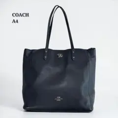 COACH ペプルドレザー トートバッグ 肩掛け　ネイビー A4 通勤 ゴールド