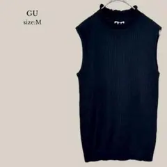 ジーユー GU ノースリーブリブニット　ハイネック　襟フリル　無印　シンプル