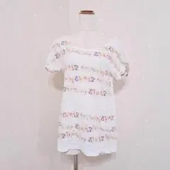 ナチュラルビューティー　半袖プルオーバー　花柄カットソー　透け感【M】のサムネイル