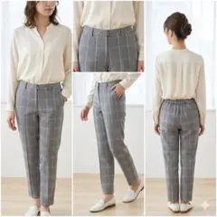 大きいサイズ15号グレンチェックテーパードパンツ 後ろゴム XL 3L