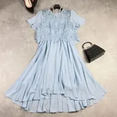 エメアンシェ レース切替×ケープ風デザイン フィッシュテールロングドレス M