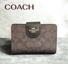 【人気商品】COACH ミディアムコーナージップウォレット・シグネチャー 茶色