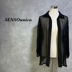 美品✨センソユニコ シャツ 長袖 シアー オープン ブラック L 2429のサムネイル