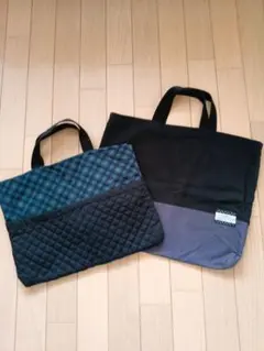 レッスンバッグ　トートバッグ　2個セット　黒　グレー　ポケット付き