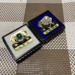 天然石ネクタイピン（緑）真珠風(白)