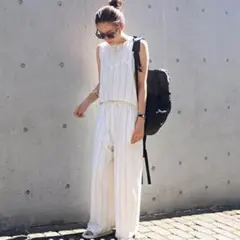 Stripe tank top & wide pants　ホワイト