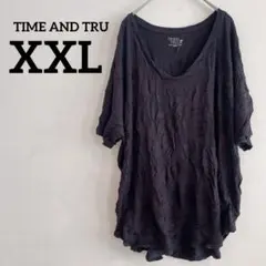 TIME AND TRU 【XXL】ブラック Vネック Tシャツ オーバーサイズ