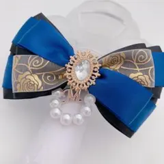薔薇＊パール☆黒青キンブレリボン☆ハンドメイド