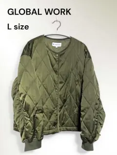 グローバルワーク キルティング ブルゾン カーキ 袖ギャザー Lサイズ