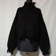 美品 EMODA ショート丈 ニット ダメージ加工 クロップド トップス