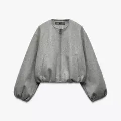 ZARA レディース ブルゾン ノーカラー ソフトボンバー ジャケット グレー